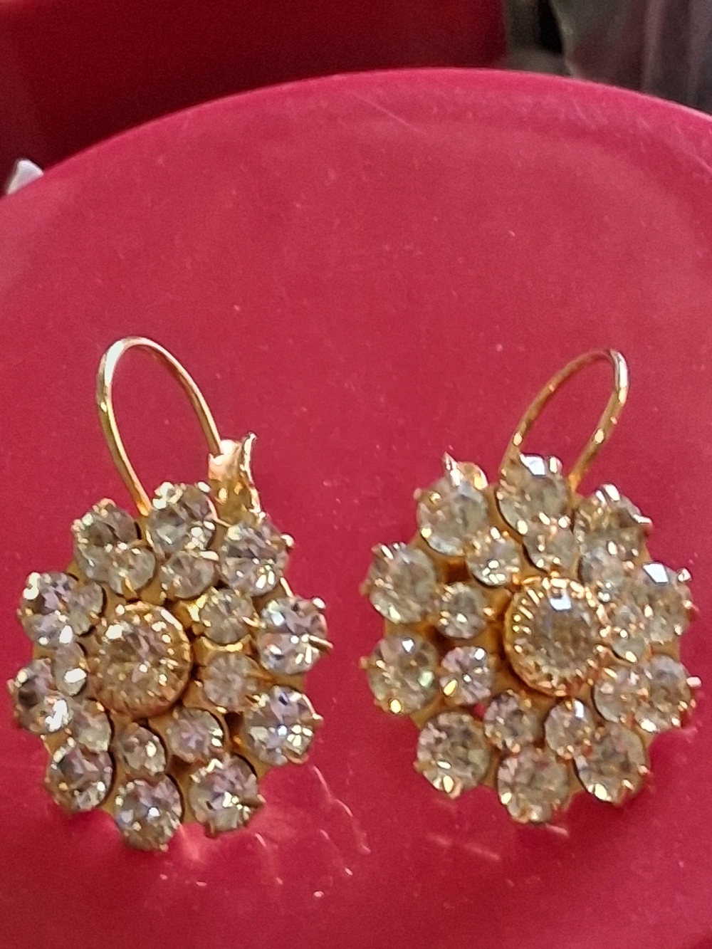 Vintage Source Unknown Gold Crystal Floral Drop Earrings